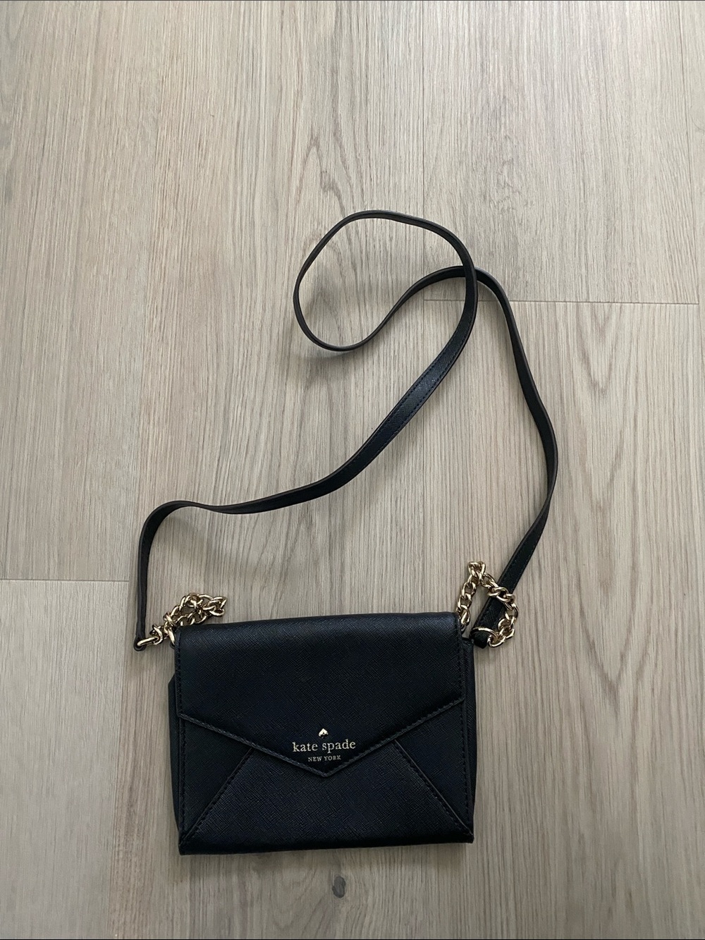 kate spade Black Crossbody Envelope Bag with Gold Chain Accents